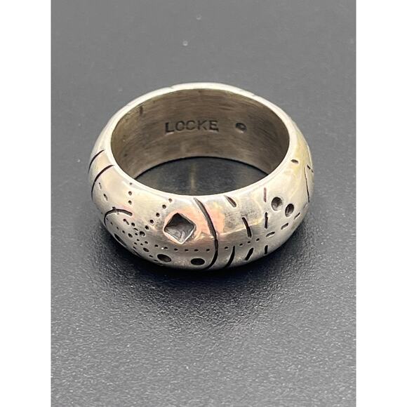 Locke Designer Geometric Shapes Sterling Silver Band Ring Size 9, 15 grams, 10mm - Picture 5 of 8